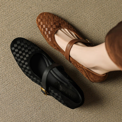 Women's Sheepskin Mary Jane Shoes – Single Strap Round Toe Flat Leather Shoes FitiqueFit