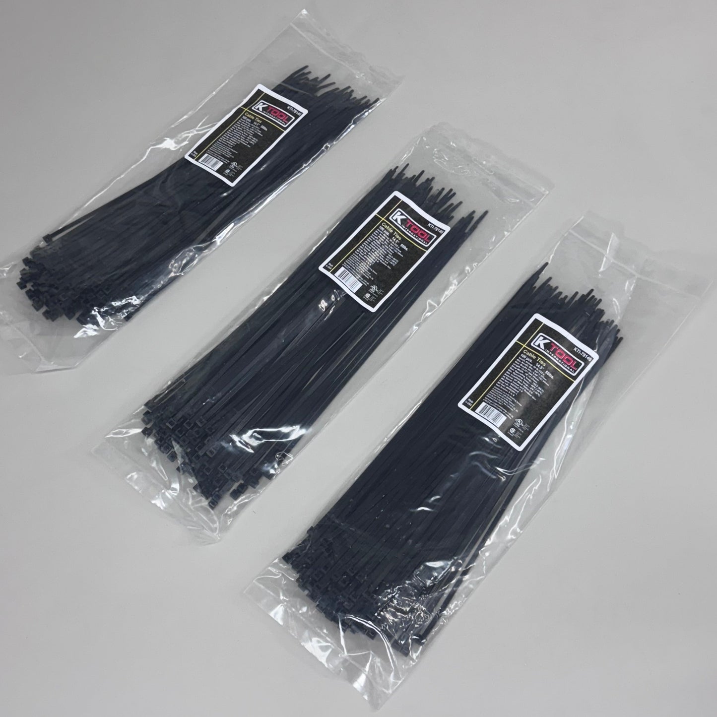 KTOOL (300 PACK)Cable Ties 50lbs Tensile Rating 14"L Strap Width 18" Black Nylon PayWut