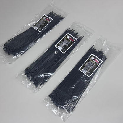 KTOOL (300 PACK)Cable Ties 50lbs Tensile Rating 14"L Strap Width 18" Black Nylon PayWut