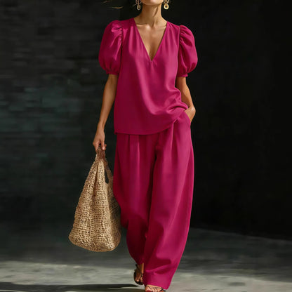 Women’s V-Neck Casual Two Piece Set FitiqueFit