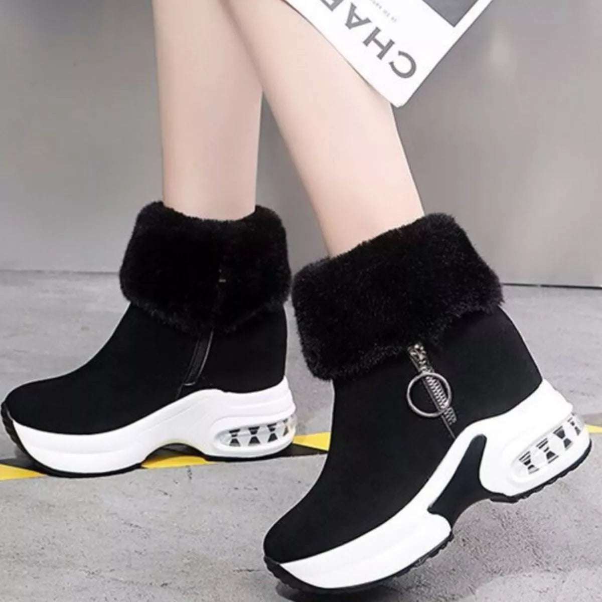 Fuzzy Side Zipper Platform Ankle Boots New Era Fashion LLc