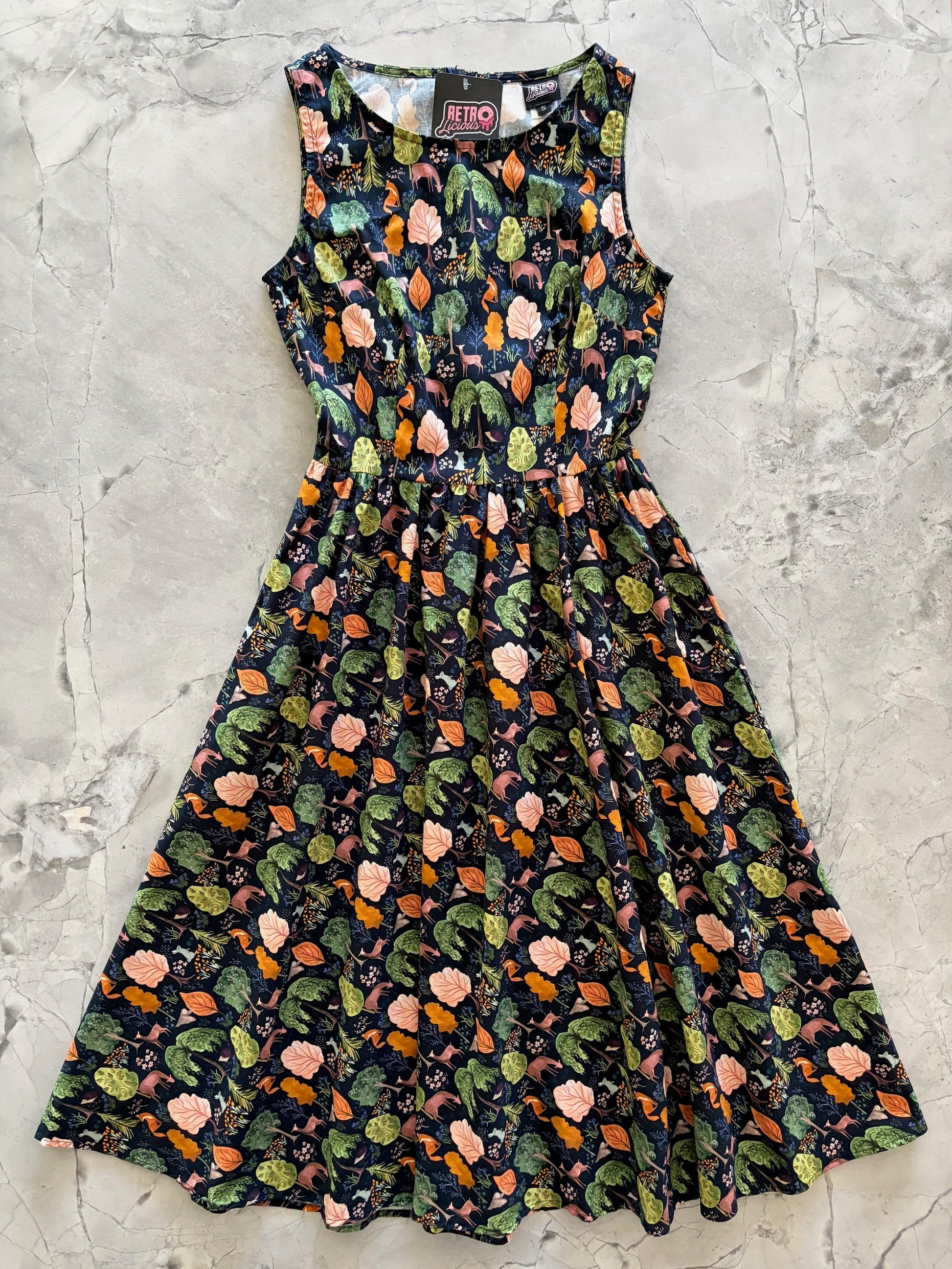 Woodland Midi Dress in Navy Retrolicious