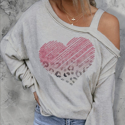 Ladies' Off Shoulder Long Sleeved Printed Love Hoodie FitiqueFit