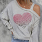 Ladies' Off Shoulder Long Sleeved Printed Love Hoodie FitiqueFit