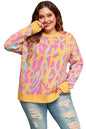 Bright Pink Plus Size Leopard Ribbed Trim Sweater Garden Naked Curves