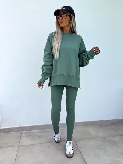 Women’s Casual Sweater Suit – Loose Split Top & Fitted Trousers Set FitiqueFit