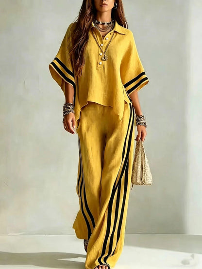 Women's Short-Sleeve Shirt & Loose Pants Two-Piece Set FitiqueFit
