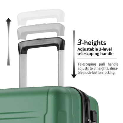 Expanable Spinner Wheel 2 Piece Luggage Set ABS Lightweight Suitcase with TSA Lock 20inch+24inch Green + Plastic