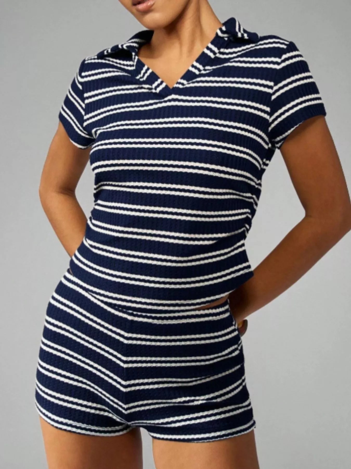 Striped Knit Short Sleeve Top & Shorts Set New Era Fashion LLc