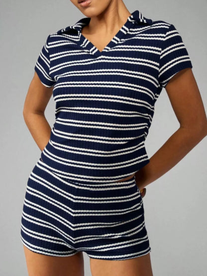 Striped Knit Short Sleeve Top & Shorts Set New Era Fashion LLc
