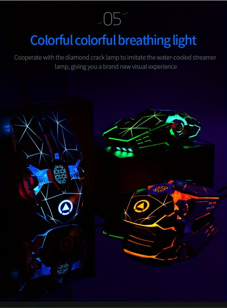 Silvery Carved Wired Mouse for E-Sports Gaming, Silent and Sound Chicken-Eating Mouse Macro for Desktops and Laptops NovaCart
