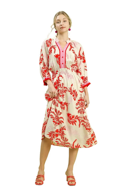 Umgee Tropical Print Button Detail Midi Dress West2East Surf