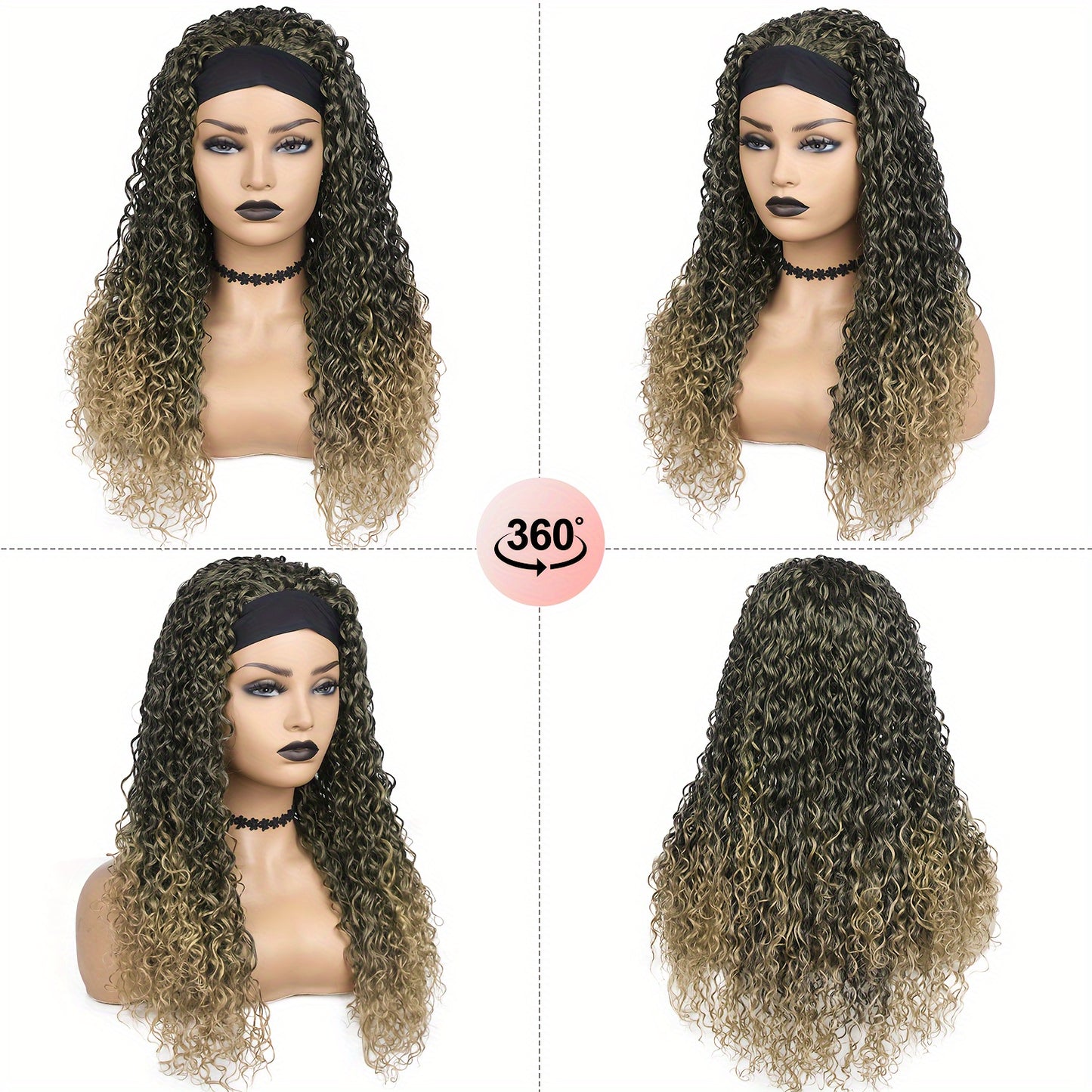 Ombre Blonde Curly Headband Wigs for Women Honey Blond Soft Hair Afro Curl Coily Synthetic Wig Headband Wigs for Mothers Day Gifts (Ombre Blonde) NovaCart