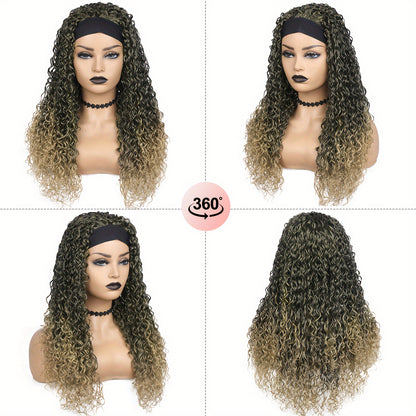 Ombre Blonde Curly Headband Wigs for Women Honey Blond Soft Hair Afro Curl Coily Synthetic Wig Headband Wigs for Mothers Day Gifts (Ombre Blonde) NovaCart