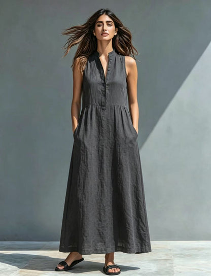 Women's Stand-Collar A-Line Maxi Dress – Resort & Vacation Style FitiqueFit