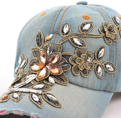 Cowgirl's Diamond Embroidery Flower Baseball Cap Country in My Heart