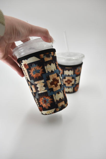 Southwestern Quilt Aztec Coffee Sleeve | Reusable Neoprene Iced Coffee Cup Cover (16–24oz) BashDesignsCo