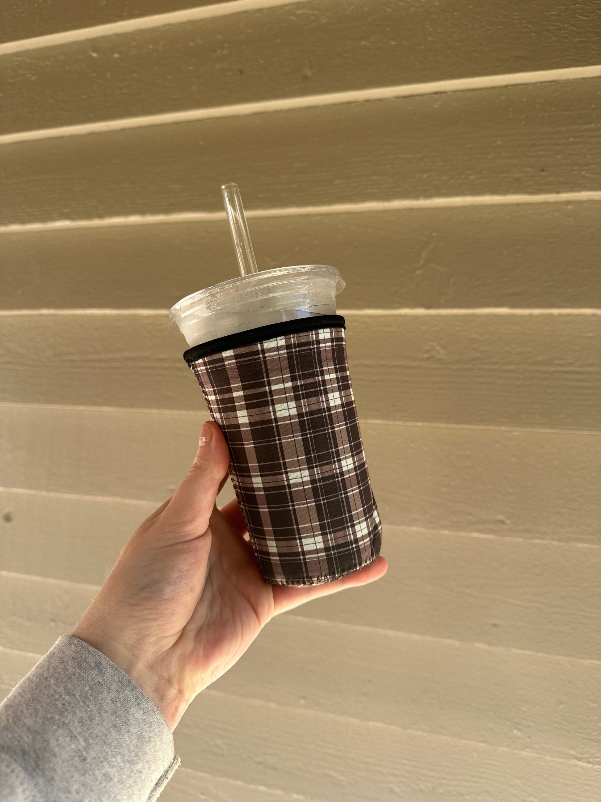Plaid Coffee Sleeve | Reusable Neoprene Iced Coffee Cup Cover 16-24oz Cowboy Print Eco-Friendly Insulator for Grande & Venti Cups BashDesignsCo