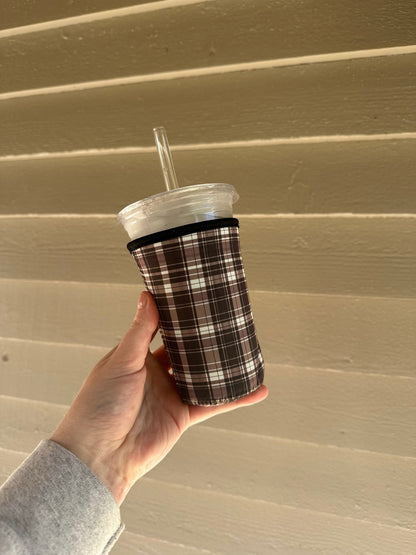 Plaid Coffee Sleeve | Reusable Neoprene Iced Coffee Cup Cover 16-24oz Cowboy Print Eco-Friendly Insulator for Grande & Venti Cups BashDesignsCo