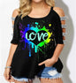 Colorful Off-Shoulder Short Sleeve Women's T-Shirt