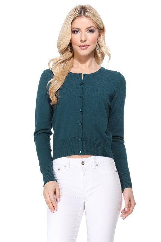Gem Button Crew Neck Long Sleeve Sweater Cardigan Shop Style & More | Fresh Looks, Everyday Deals & Free Shipping