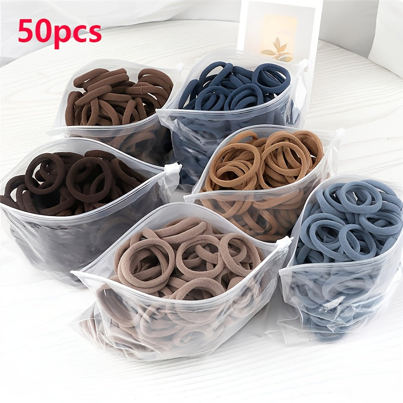 50pcs/Set Women   Basic Hair Bands 1.57inch Simple Solid Colors Elastic Headband Hair Ropes Ties Hair Accessories Ponytail Holder NovaCart