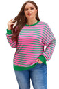 Pink Stripe Waffle Knit Crew Neck Plus Size Sweatshirt Garden Naked Curves