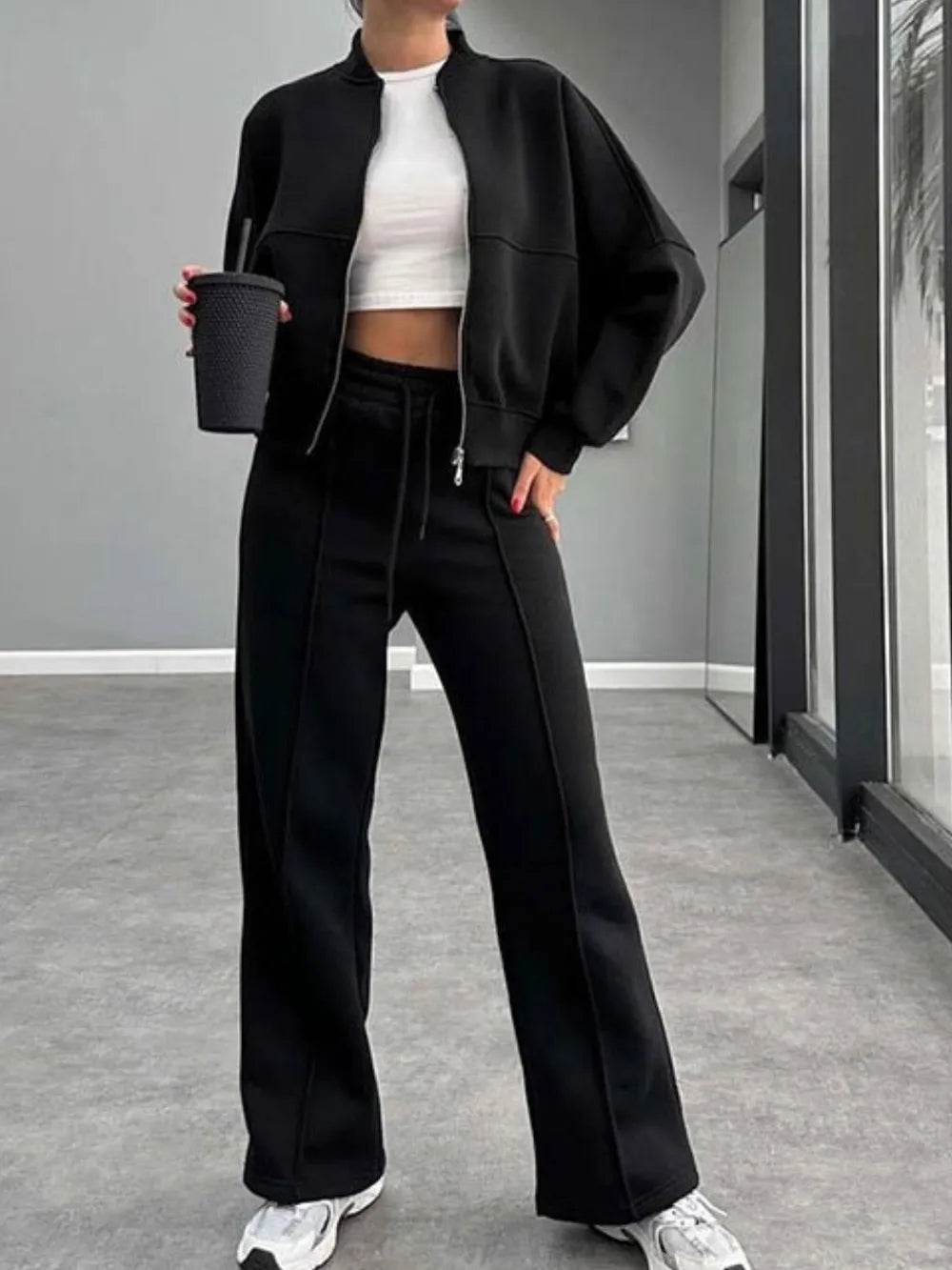 Baseball Collar Zip Up Outerwear and Drawstring Pants Set New Era Fashion LLc