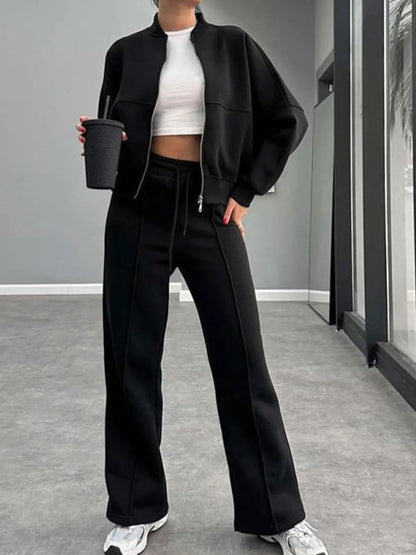 Baseball Collar Zip Up Outerwear and Drawstring Pants Set New Era Fashion LLc