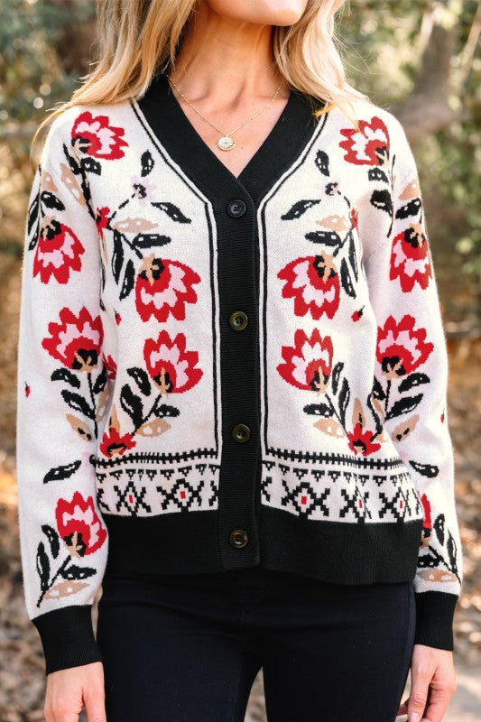 Floral Knit Button-Front V-Neck Cardigan Shop Style & More | Fresh Looks, Everyday Deals & Free Shipping