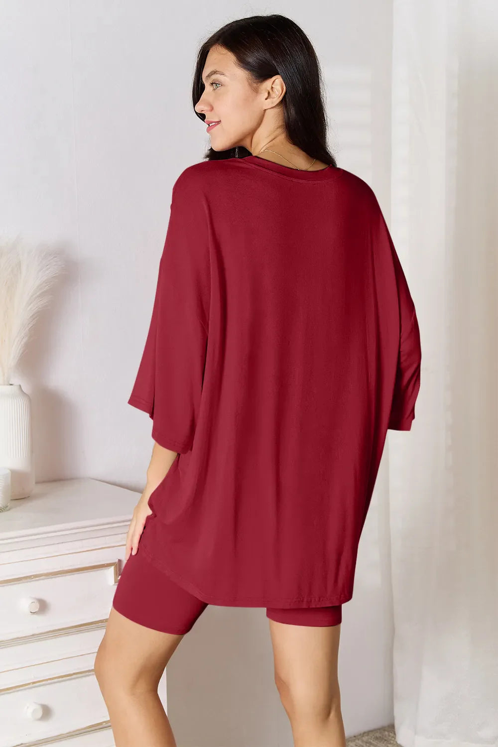 Basic Bae Full Size Soft Rayon Three-Quarter Sleeve Top and Shorts Set New Era Fashion LLc