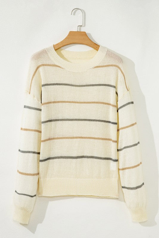 Stripe Ribbed Trim Drop Shoulder Sweater Shop Style & More | Fresh Looks, Everyday Deals & Free Shipping