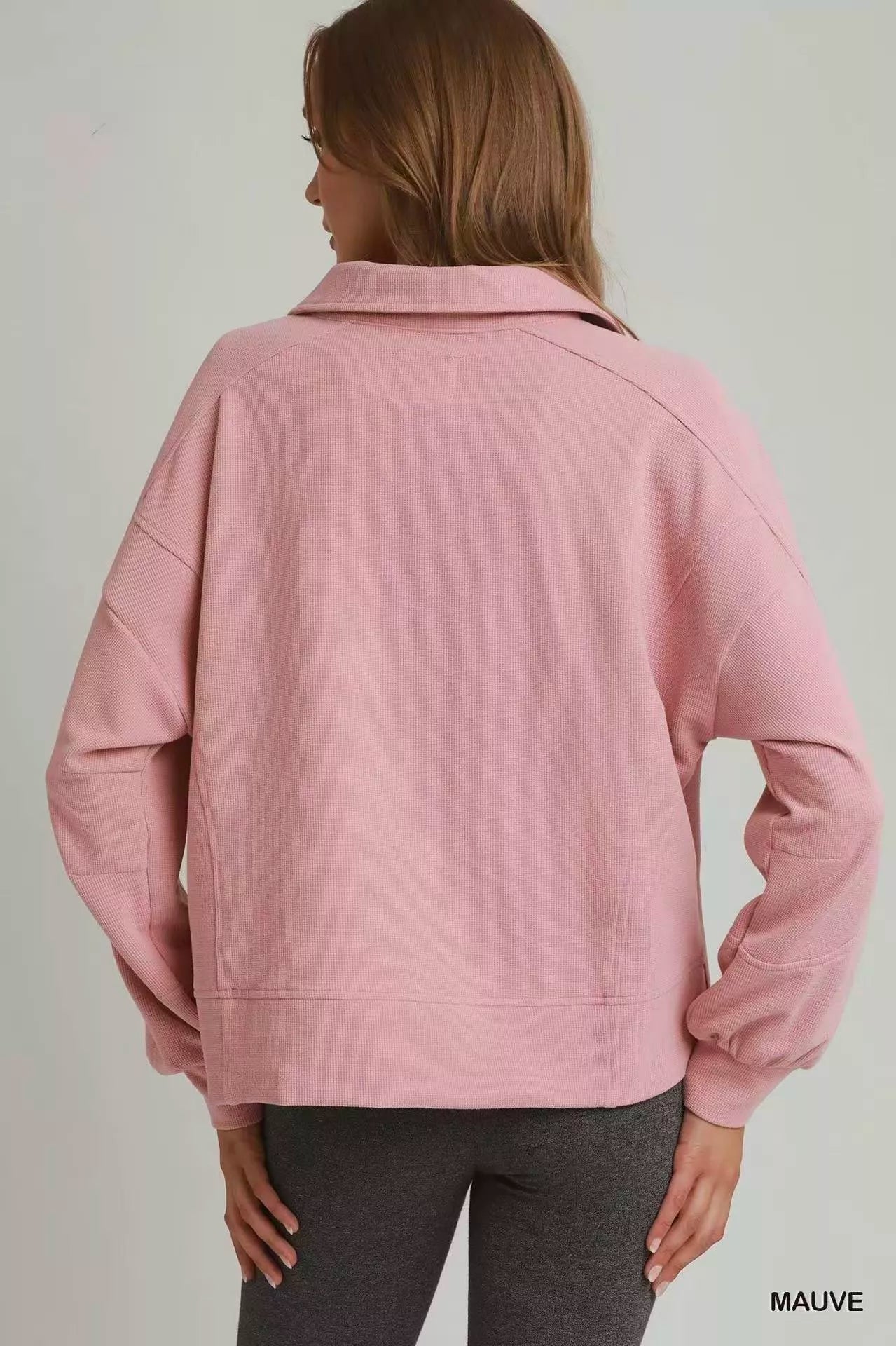 Umgee Brushed Waffle Polo Collared Pullover New Era Fashion LLc