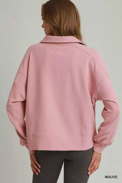 Umgee Brushed Waffle Polo Collared Pullover New Era Fashion LLc
