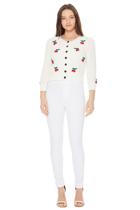 Cherry Crochet Pom Pom Cropped Cardigan Sweater Shop Style & More | Fresh Looks, Everyday Deals & Free Shipping