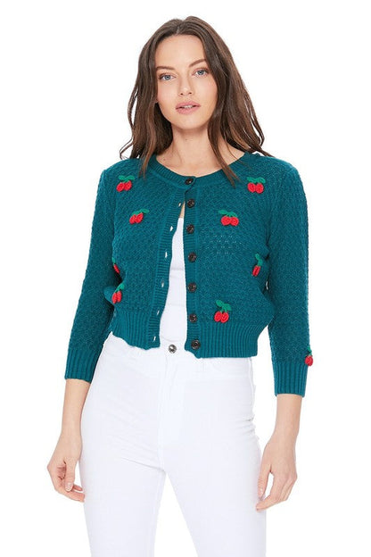 Cherry Crochet Pom Pom Cropped Cardigan Sweater Shop Style & More | Fresh Looks, Everyday Deals & Free Shipping
