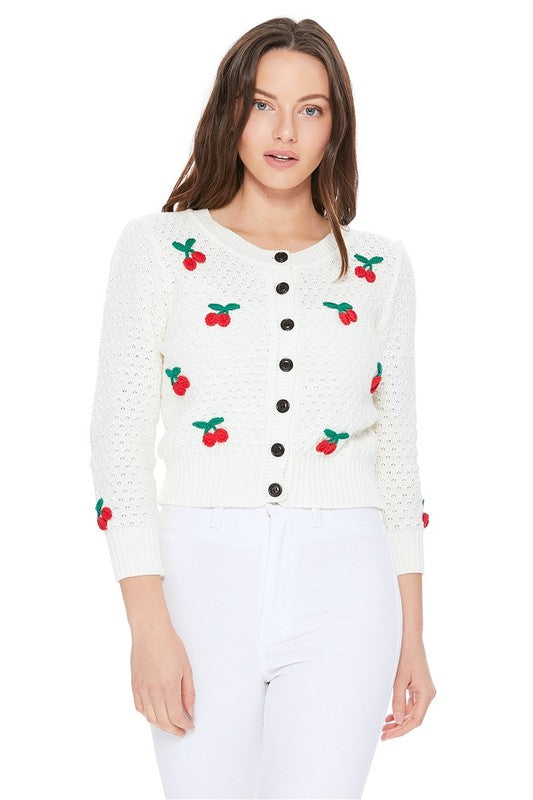 Cherry Crochet Pom Pom Cropped Cardigan Sweater Shop Style & More | Fresh Looks, Everyday Deals & Free Shipping