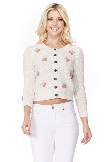 Cherry Crochet Pom Pom Cropped Cardigan Sweater Shop Style & More | Fresh Looks, Everyday Deals & Free Shipping