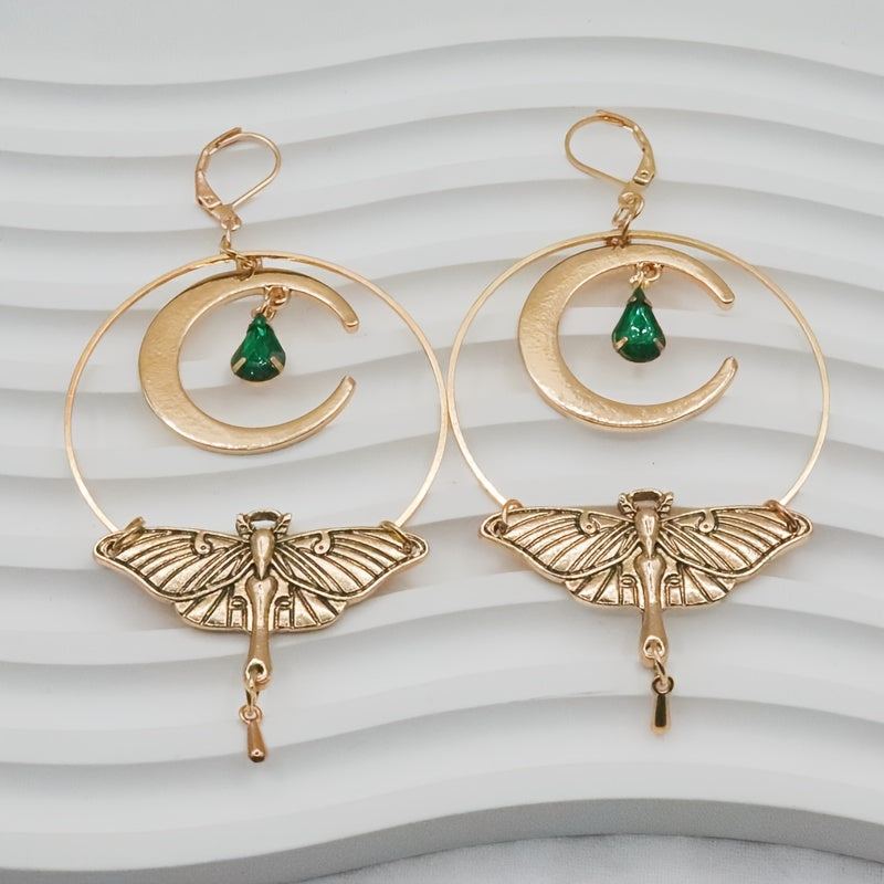 Vintage Crescent Moon Gemstone Earrings for Women, Featuring Bohemian Moth Drop Tassel Accessories. NovaCart