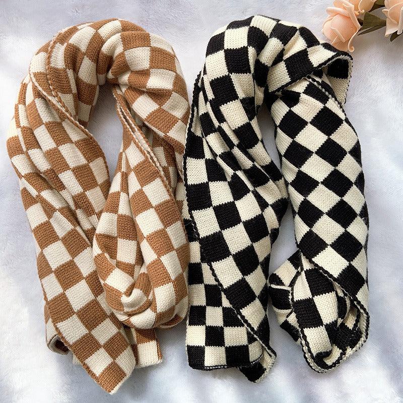 Cowgirl Chic Checkerboard Knitted Scarf – Stylish Winter Accessory for Cowgirls Country in My Heart