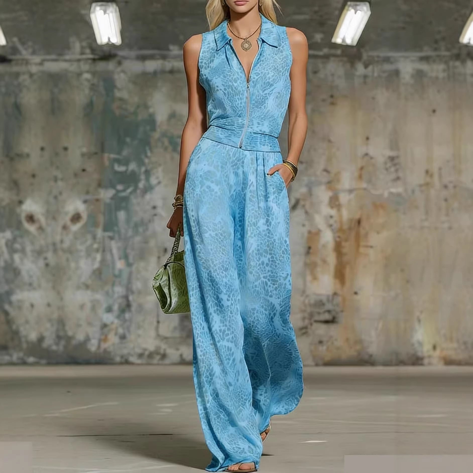Floral Print Zip-Up Sleeveless Jumpsuit – Women's Wide Leg Romper FitiqueFit