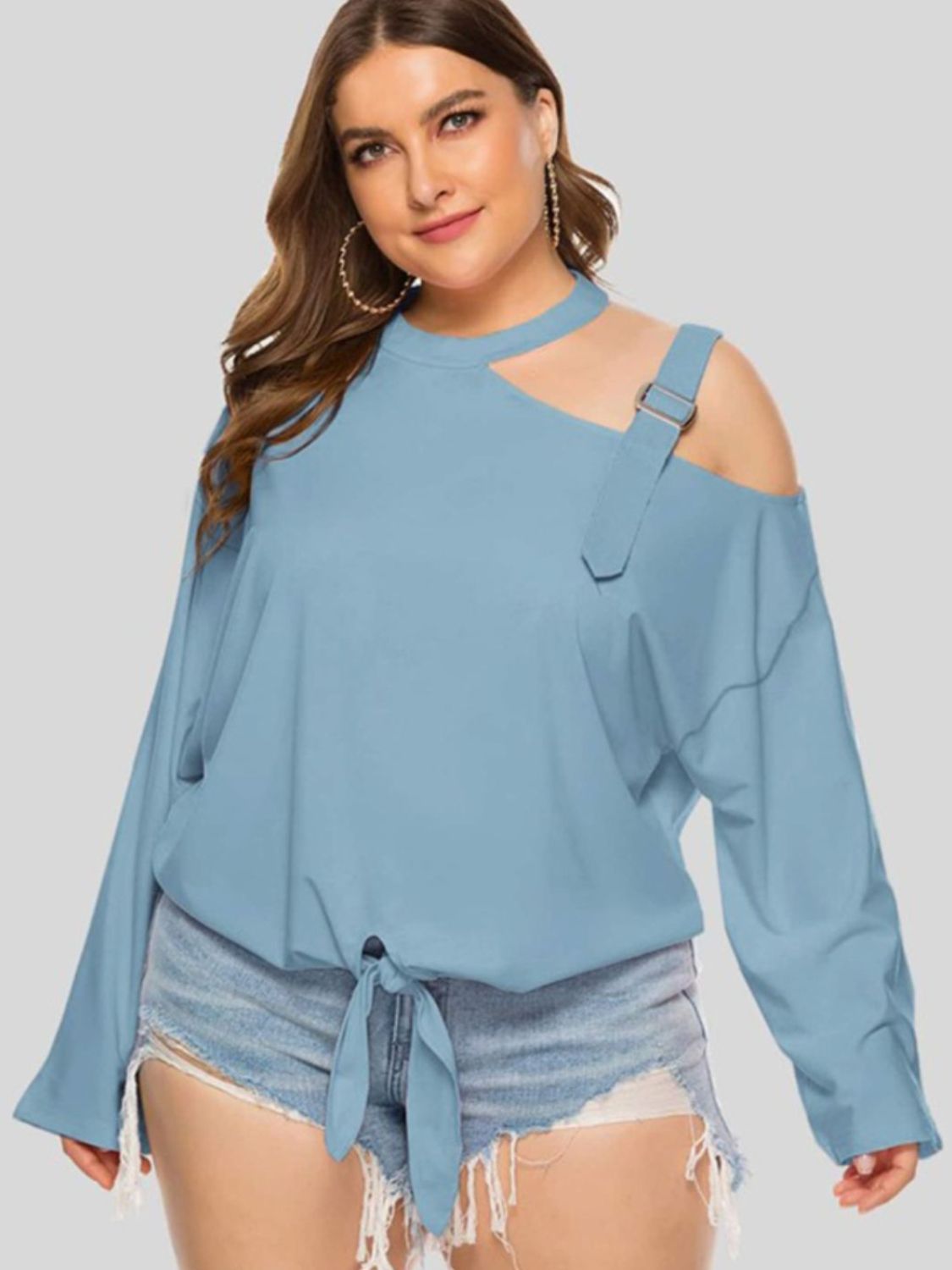 Plus Size Cold-Shoulder Tied Top See size chart under “more details” The Fashion Celestial