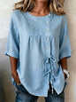 Women's Linen Lace-Up Button Shirt – 3/4 Sleeve Asymmetric FitiqueFit