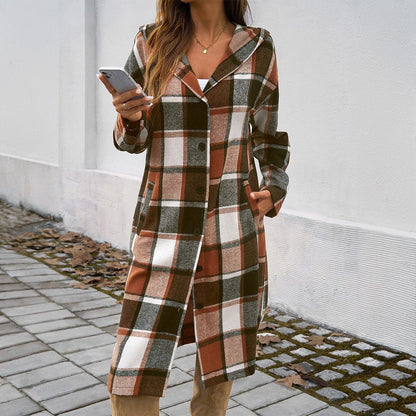 Contrasting Color Hooded Jacket – Stylish Cowgirl Outerwear with Checkered Pattern Country in My Heart