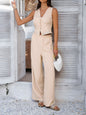 Devine Button Down Lace Detail Vest and Pants Set – Elegant Two-Piece with Stretchy Comfort See size chart under “more details” The Fashion Celestial