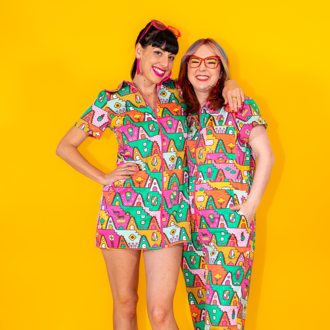 8-Bit A-Frames Jumpsuit in Bright Day Blue Platypus Clothing
