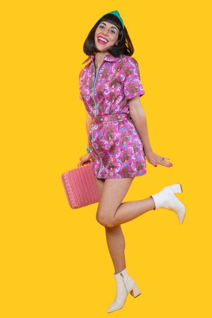 Cheeky Monkeys Zip-front Mini in Magenta Blue Platypus Clothing