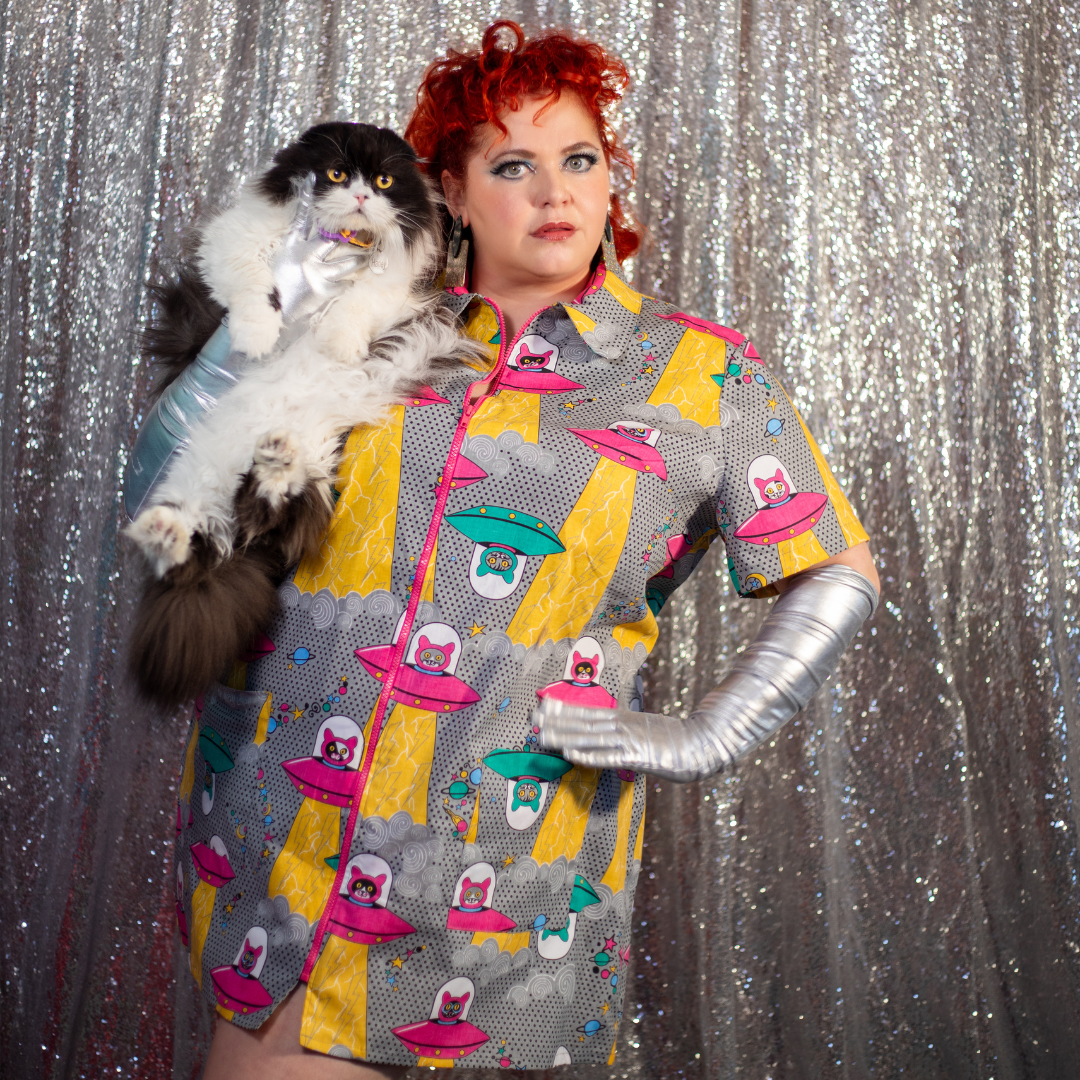 Cats in Space Minidress in Asteroid Field Blue Platypus Clothing