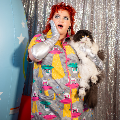Cats in Space Minidress in Asteroid Field Blue Platypus Clothing