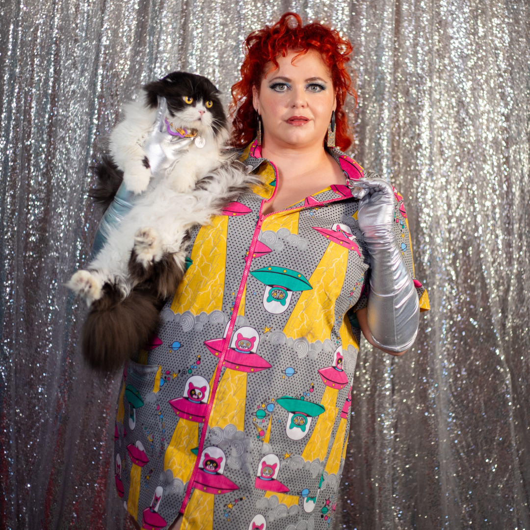 Cats in Space Minidress in Asteroid Field Blue Platypus Clothing